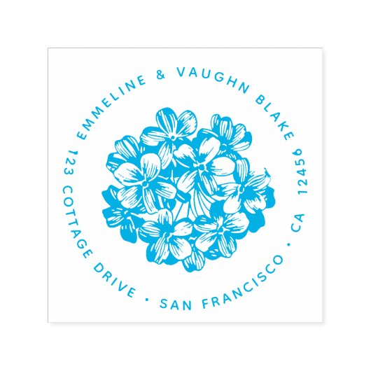 Blue Hydrangea Blossom Return Address Botanical Zelfinktende Stempel (Design)