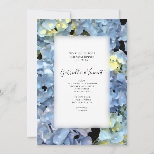 Blue Hydrangea Blossom Wedding Rehearsal Dinner Kaart (Voorkant)