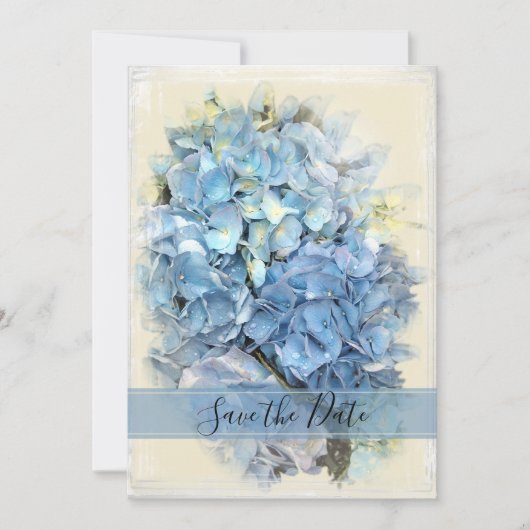 Blue Hydrangea Blossom Wedding Save the Date (Voorkant)