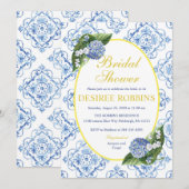 Blue Hydrangea Blue Tegel bruidsdouche uitnodiging (Voorkant / Achterkant)