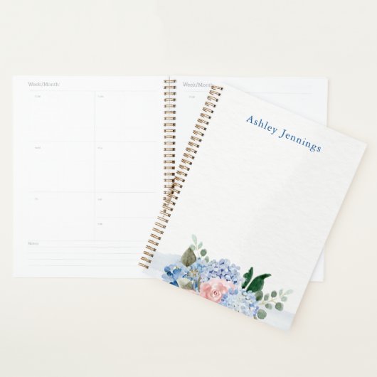 Blue Hydrangea & Blush Floral Personalized Planner (Display)
