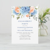 Blue Hydrangea Blush Pink Roses ENGAGEMENT PARTY Kaart (Staand voorkant)