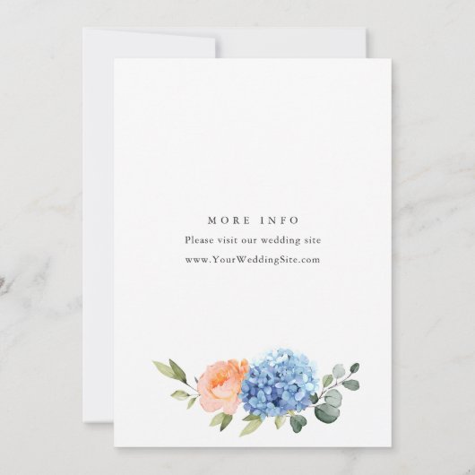 Blue Hydrangea Blush Pink Roses ENGAGEMENT PARTY Kaart (Achterkant)