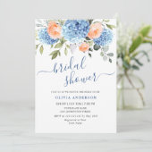 Blue Hydrangea Blush Pink Roses VRIJGEZELLENFEEST Kaart (Staand voorkant)