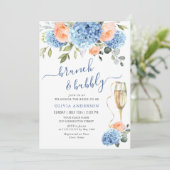 Blue Hydrangea Blush Pink Roses VRIJGEZELLENFEEST Kaart (Staand voorkant)