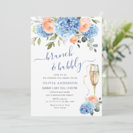 Blue Hydrangea Blush Pink Roses VRIJGEZELLENFEEST Kaart (Staand voorkant)