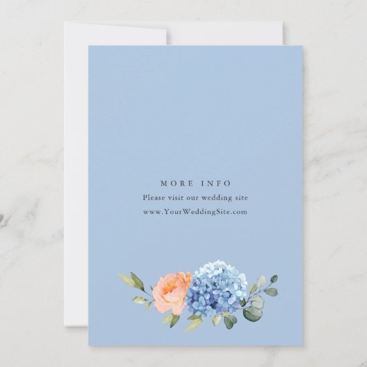 Blue Hydrangea Blush Pink Roses VRIJGEZELLENFEEST Kaart (Achterkant)