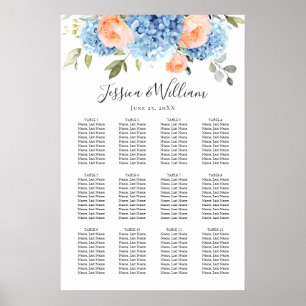 Blue Hydrangea Blush Roos 12 Tafels ZITSCHEMA Poster