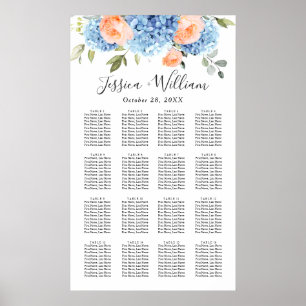 Blue Hydrangea Blush Roos 16 Tafels ZITKAART Poster