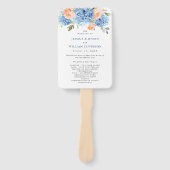 Blue Hydrangea Blush Roos Trouwceremonie Programma Handwaaier (Voorkant)