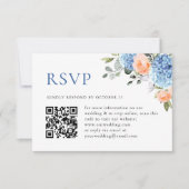 Blue Hydrangea Blush Roze Rozen Bruiloft QR code RSVP Kaartje (Voorkant)