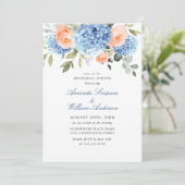 Blue Hydrangea Blush Roze Rozen Repetitie Diner Kaart (Staand voorkant)