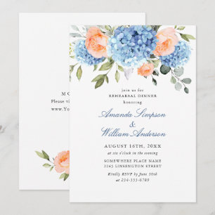 Blue Hydrangea Blush Roze Rozen Repetitie Diner Kaart