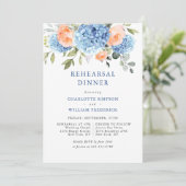 Blue Hydrangea Blush Roze Rozen Repetitie Diner Kaart (Staand voorkant)