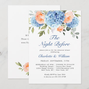 Blue Hydrangea Blush Roze Rozen Repetitie Diner Kaart