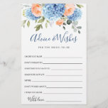 Blue Hydrangea Blush Rozen Advies & Wensen Kaart<br><div class="desc">Personaliseer met de bruid om zijn naam en datum van de douche te zijn. Klik voor verdere aanpassingen op "Deze sjabloon personaliseren" en vervolgens op "Bewerken met ontwerpgereedschap". Stijlvolle bewerkbare gemakkelijk te gebruiken bruiloft sjablonen, meer items beschikbaar in de winkel (uitnodigingen, rsvp, bedankjes, briefpapier & decor). Neem contact met me...</div>