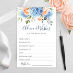 Blue Hydrangea Blush Rozen Advies & Wensen Kaart<br><div class="desc">Personaliseer met de bruid om zijn naam en datum van de douche te zijn. Klik voor verdere aanpassingen op "Deze sjabloon personaliseren" en vervolgens op "Bewerken met ontwerpgereedschap". Stijlvolle bewerkbare gemakkelijk te gebruiken bruiloft sjablonen, meer items beschikbaar in de winkel (uitnodigingen, rsvp, bedankjes, briefpapier & decor). Neem contact met me...</div>