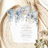 Blue Hydrangea & Blush Rozen Baby shower Kaart