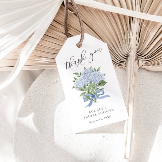 Blue Hydrangea Boeket Blue Ribbon Vrijgezellenfees Cadeaulabel