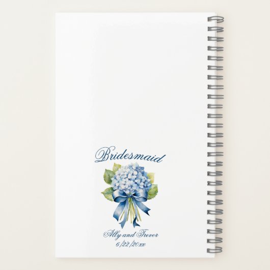 Blue Hydrangea Boeket Gepersonaliseerd bruidsmeisj Notitieboek (Achterkant)