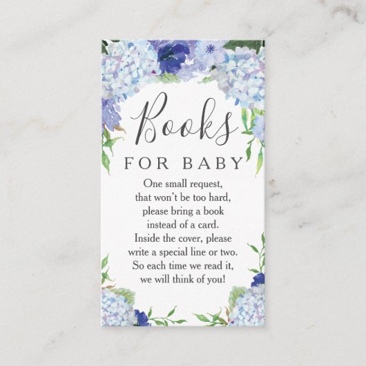 Blue Hydrangea Book Request Baby shower Card Informatiekaartje (Voorkant)