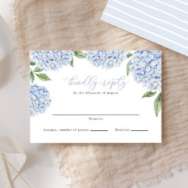 Blue Hydrangea Border Classic Huwelijksantwoord RSVP Kaartje
