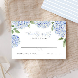Blue Hydrangea Border Classic Huwelijksantwoord RSVP Kaartje