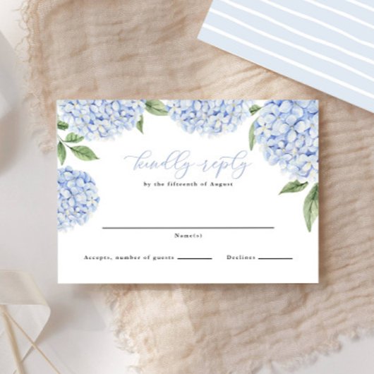 Blue Hydrangea Border Classic Huwelijksantwoord RSVP Kaartje