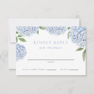 Blue Hydrangea Border Classic Huwelijksantwoord RSVP Kaartje