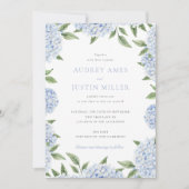 Blue Hydrangea Border Classic Wedding Kaart (Voorkant)