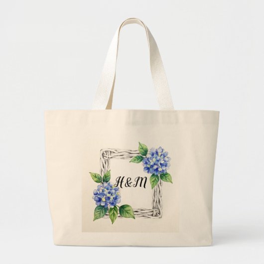 Blue Hydrangea Border Customized Grote Tote Bag (Voorkant)
