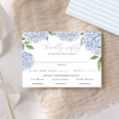 Blue Hydrangea Border Food Keuzes Huwelijksantwoor RSVP Kaartje