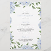 Blue Hydrangea Border Gevouwen Trouwpapier Program Flyer (Voorkant)