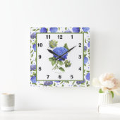 Blue Hydrangea Botanical Art Square Wall Clock Vierkante Klok (Huis)