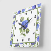 Blue Hydrangea Botanical Art Square Wall Clock Vierkante Klok (Hoek)
