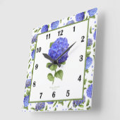 Blue Hydrangea Botanical Art Square Wall klok (Hoek)
