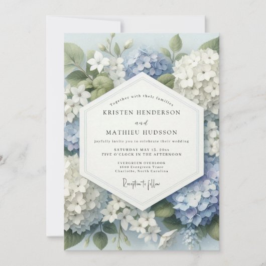 Blue Hydrangea Botanical Bloom Wedding Kaart (Voorkant)