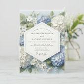 Blue Hydrangea Botanical Bloom Wedding Kaart (Staand voorkant)