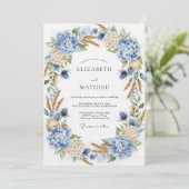 Blue Hydrangea Botanical Romance Wedding Kaart (Staand voorkant)