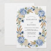 Blue Hydrangea Botanical Romance Wedding Kaart (Voorkant / Achterkant)