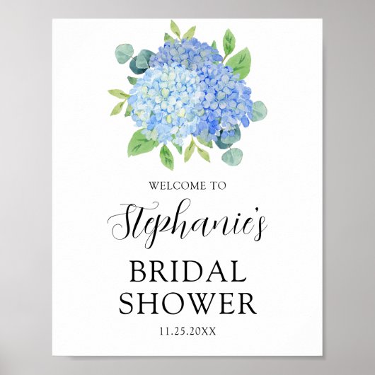Blue Hydrangea Botanical Vrijgezellenfeest Welcome Poster (Voorkant)