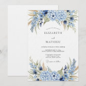 Blue Hydrangea Botanical Wedding Kaart (Voorkant / Achterkant)