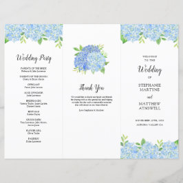 Blue Hydrangea Botanical Wedding Order of Service