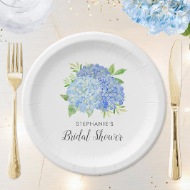 Blue Hydrangea Bouquet Floral Vrijgezellenfeest Papieren Bordje
