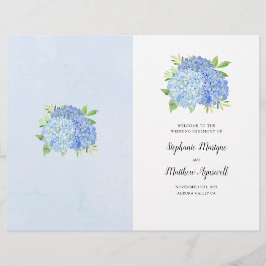 Blue Hydrangea Bouquet Wedding Order of Service (Voorkant)