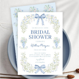 Blue Hydrangea Bow Bridal Shower Invitation Kaart