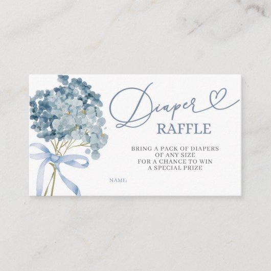 Blue Hydrangea Boy Baby shower Luier Raffle Kaart (Voorkant)