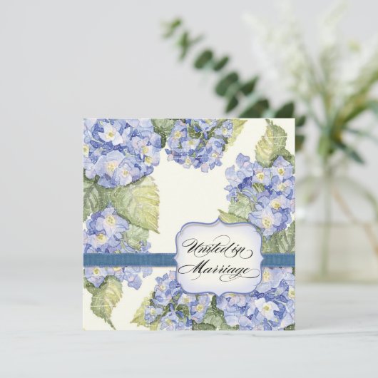 Blue Hydrangea Bracket Floral Formal Weddenschap Kaart (Staand voorkant)