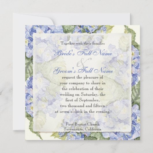 Blue Hydrangea Bracket Floral Formal Weddenschap Kaart (Achterkant)