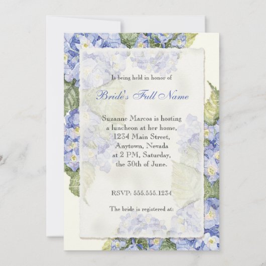 Blue Hydrangea Bracket Floral Formal Wedding Kaart (Achterkant)